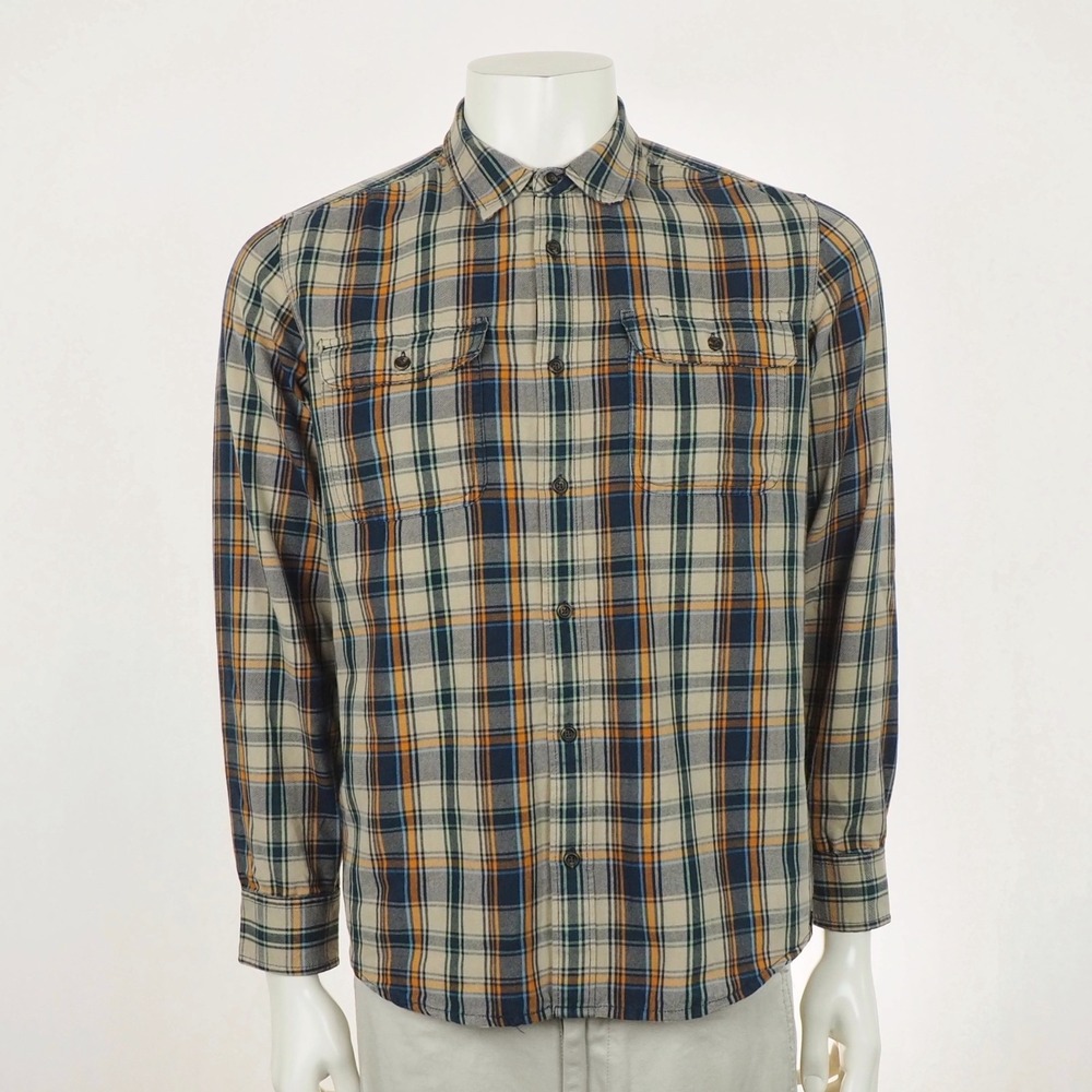 Prana Edgewater Flannel Button Down Shirt Mens Medium Brown Plaid Standard Fit